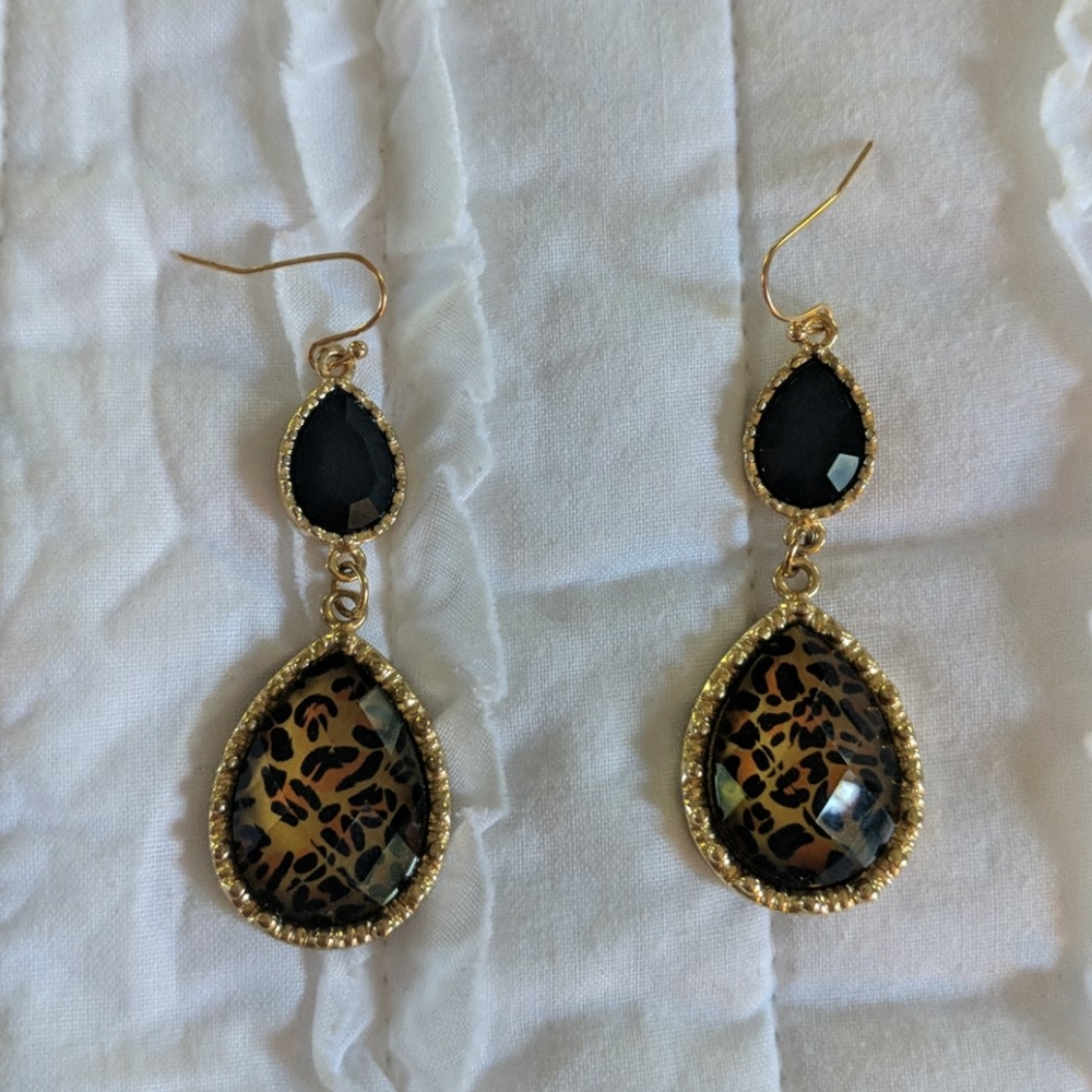 BOGO FREE Black gold and leopard print earrings